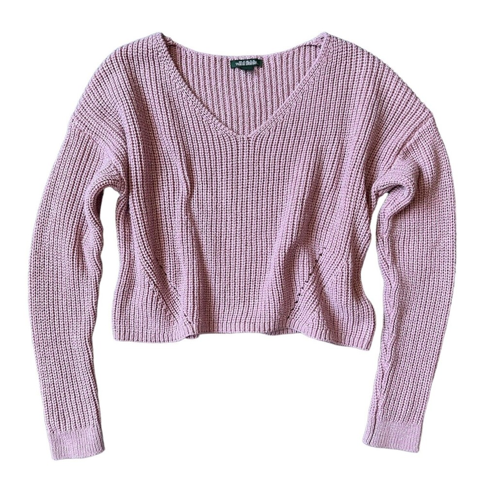 Wild Fable Cropped Sweater Purple Sparkly V-Neck Size Small S Long Sleeve Crop